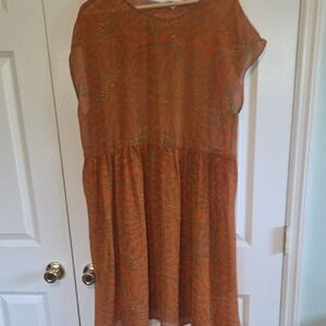 Altar PDX Sheer Layering Orange Patterned Dress With Pockets. XL